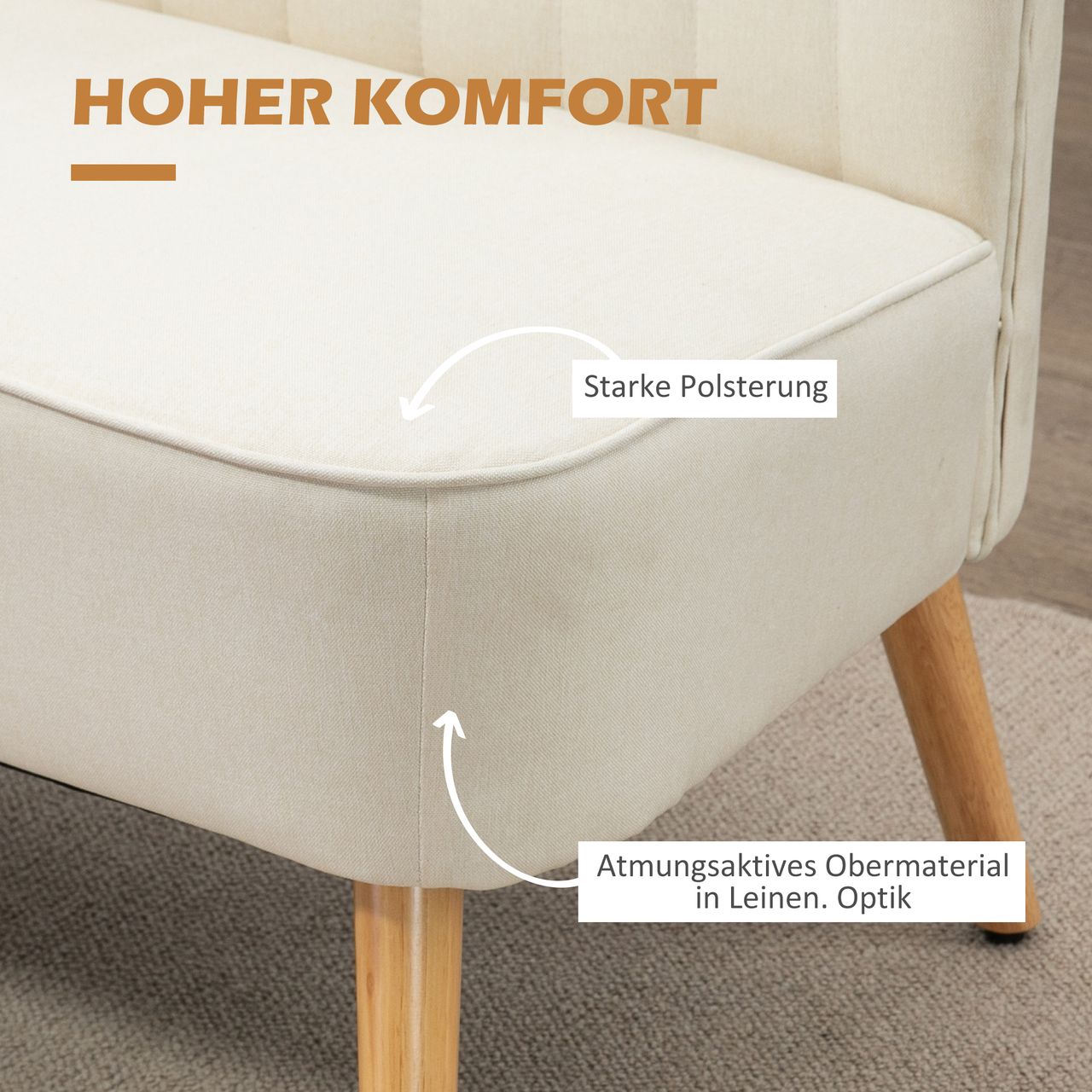HOMCOM Sofa 2-Sitzer Stoffsofa Couch Polstersofa Loungesofa breit Cremeweiß