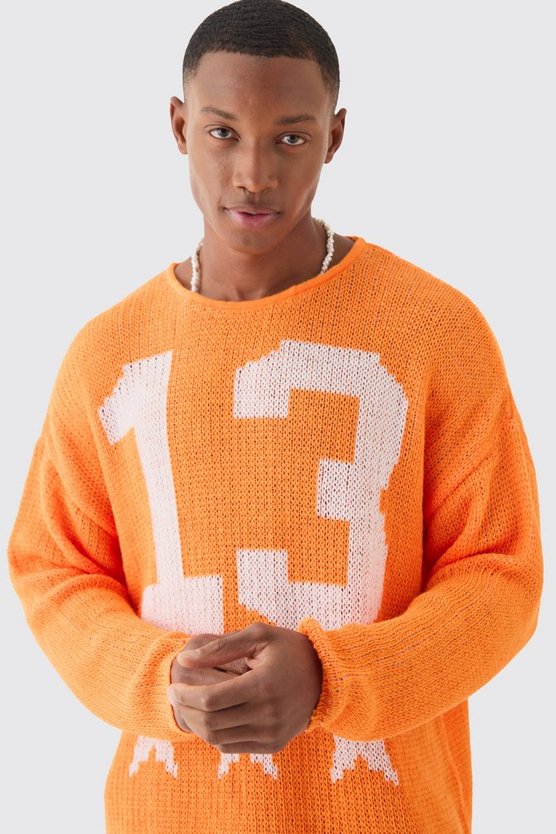 Kastiger Oversize Jacquard-Pullover in Orange