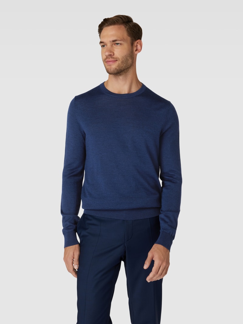 Longsleeve aus Woll-Mix in dunkelblau meliert