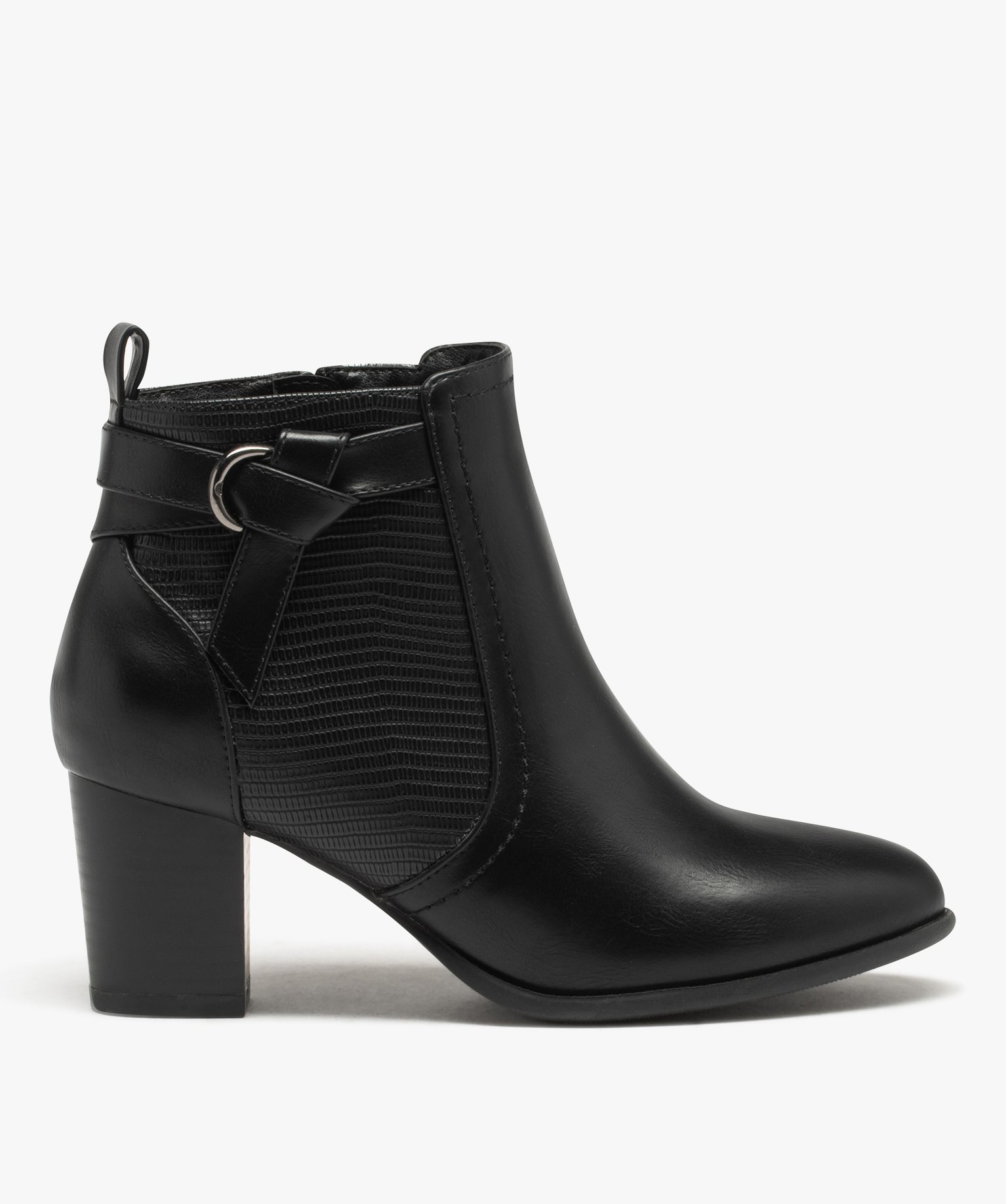 Boots avec empiècement texturé et bride fantaisie femme noir | GEMO
