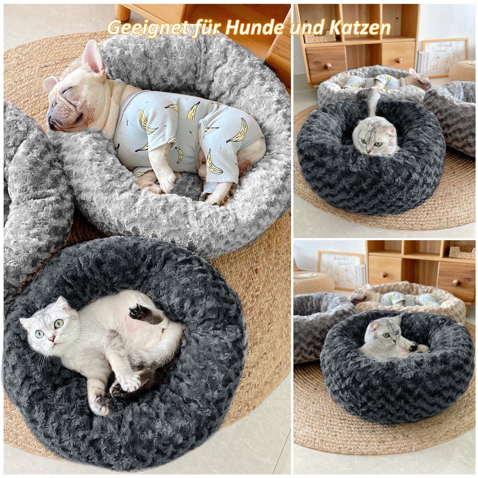 CALIYO Tierbett Hundebett Hundekissen Katzenbett, Waschbar Hundesofa, flauschig Kissen Rund aus Plüsch für Kleine, Mittelgroße Hunde, Katzen
