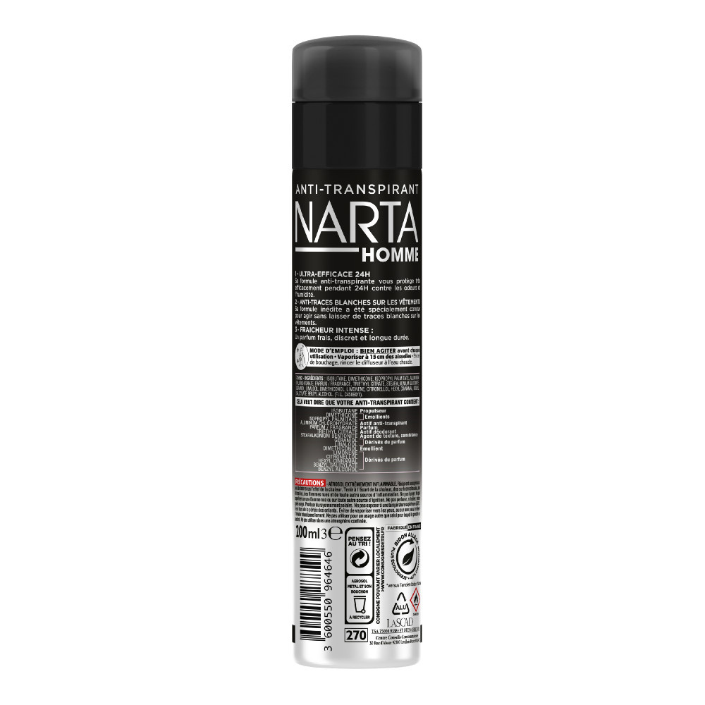 NARTA Narta Homme Invisimax Déodorant Spray Efficacité 24h Anti-traces blanches