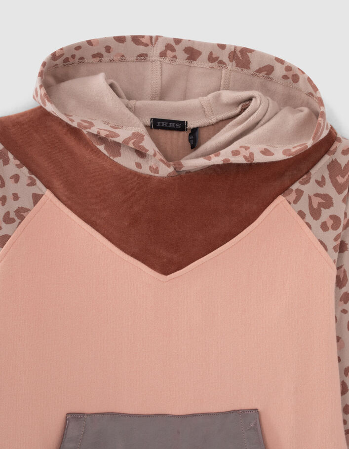 Robe sweat rose à motif léopard fille