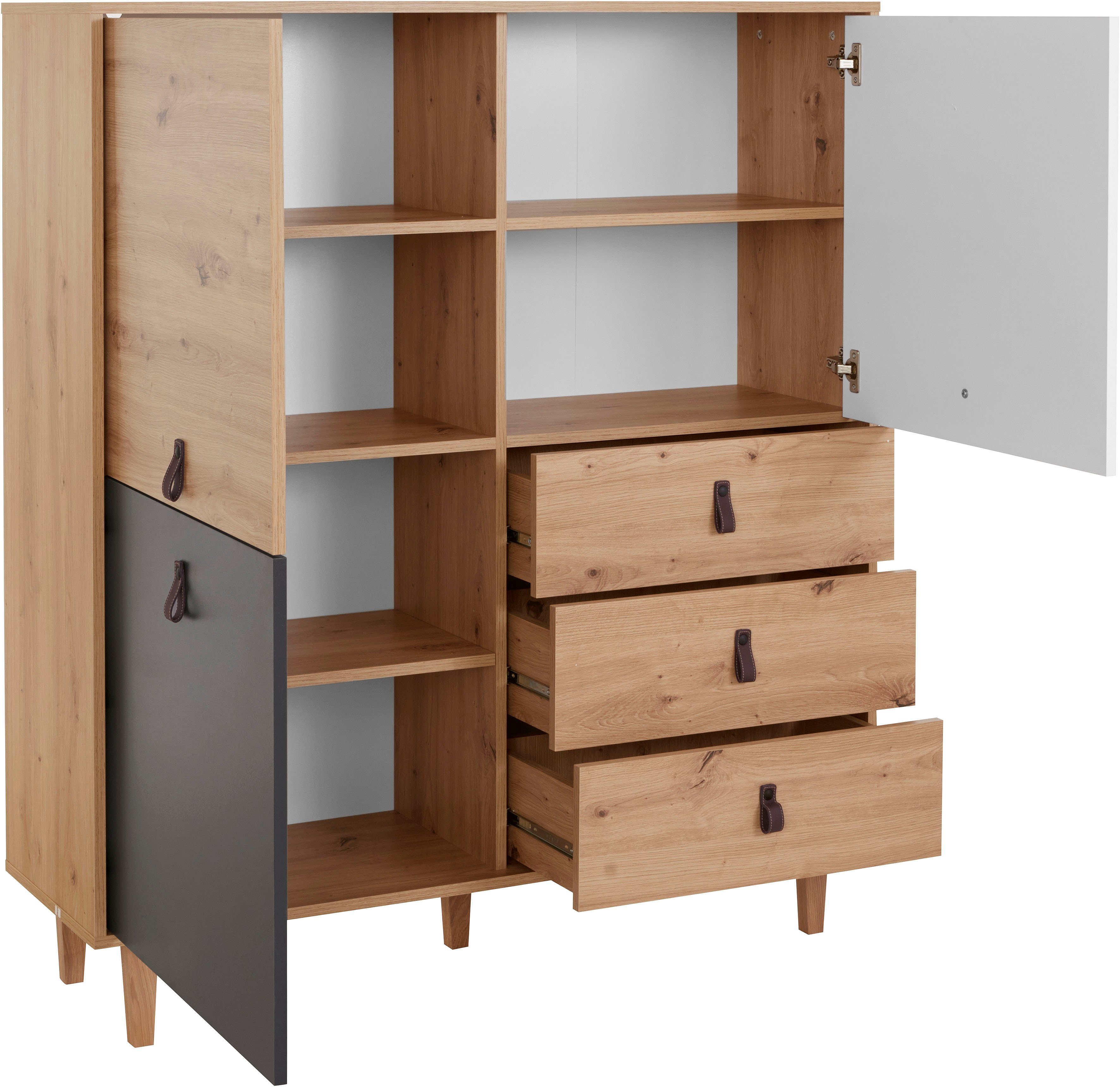 Homexperts Highboard Bristol, Breite 120 cm, Höhe 135 cm, mit massiven Eichefüßen