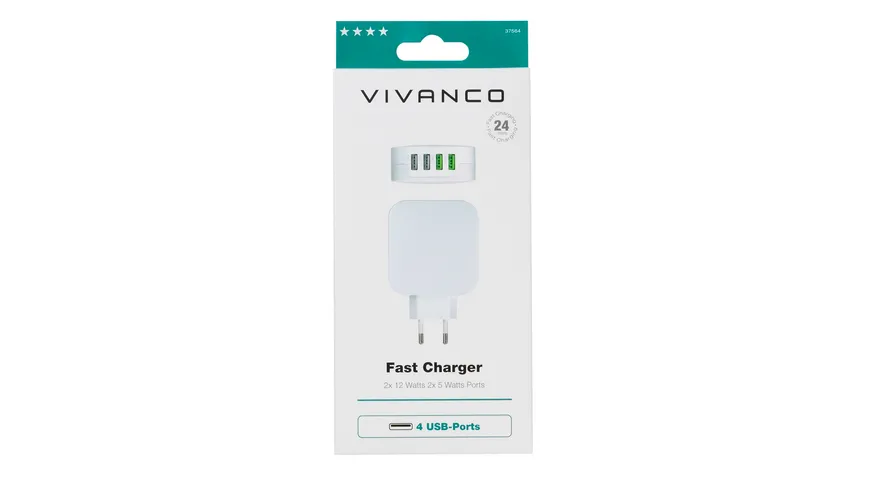 Vivanco Fast Charger Quattro mit Smart IC, Ladegerät 24W max.