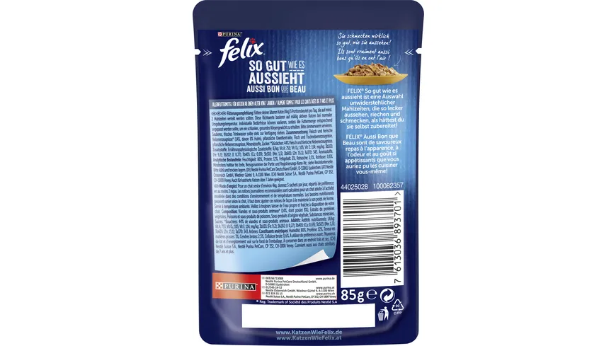 PURINA FELIX So gut wie es aussieht in Gelee Senior mit Huhn Katzennassfutter 85 g