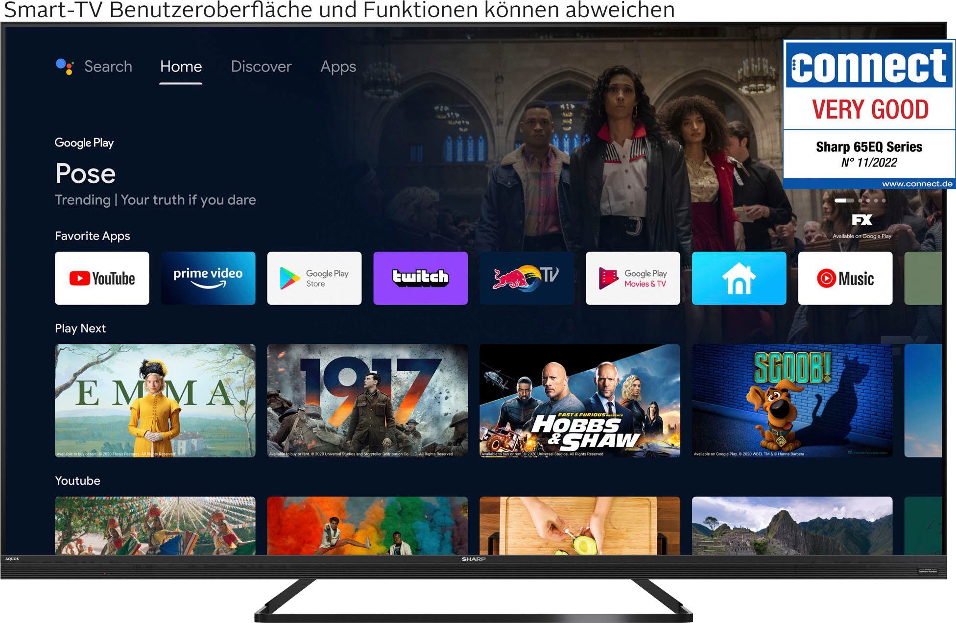 Sharp 4T-C65EQx LED-Fernseher (164 cm/65 Zoll, 4K Ultra HD, Android TV, Smart-TV)