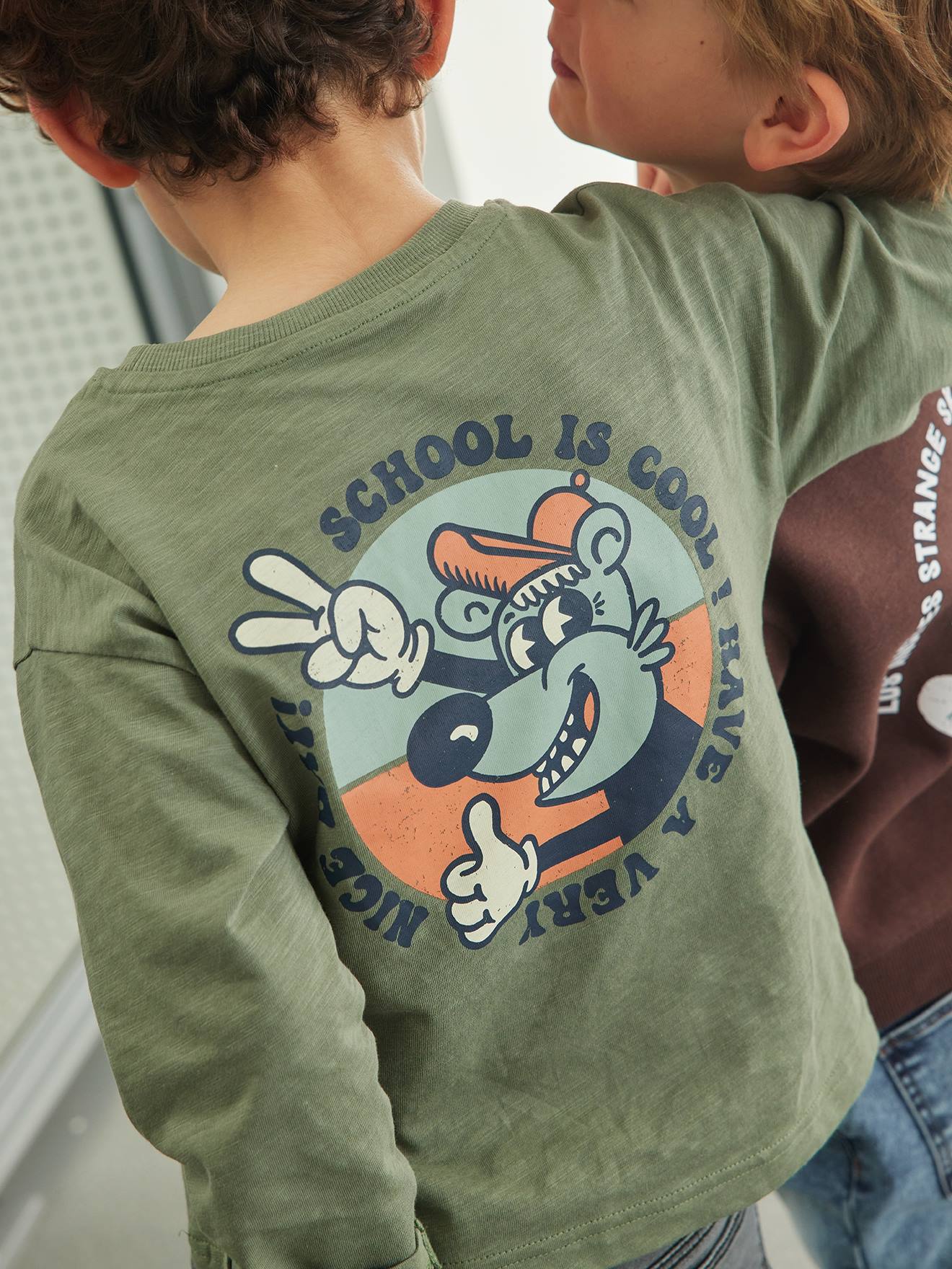 Vertbaudet Jungen Shirt, Motiv hinten - salbeigrün