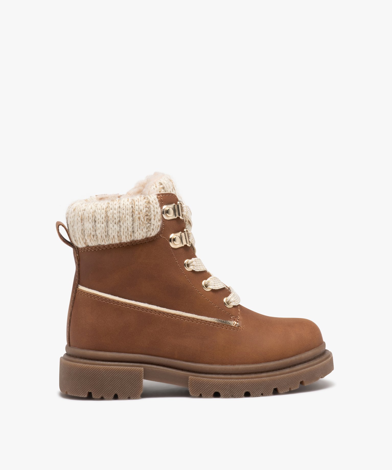Boots fille unies avec col en maille chaussette et intérieu... camel | GEMO
