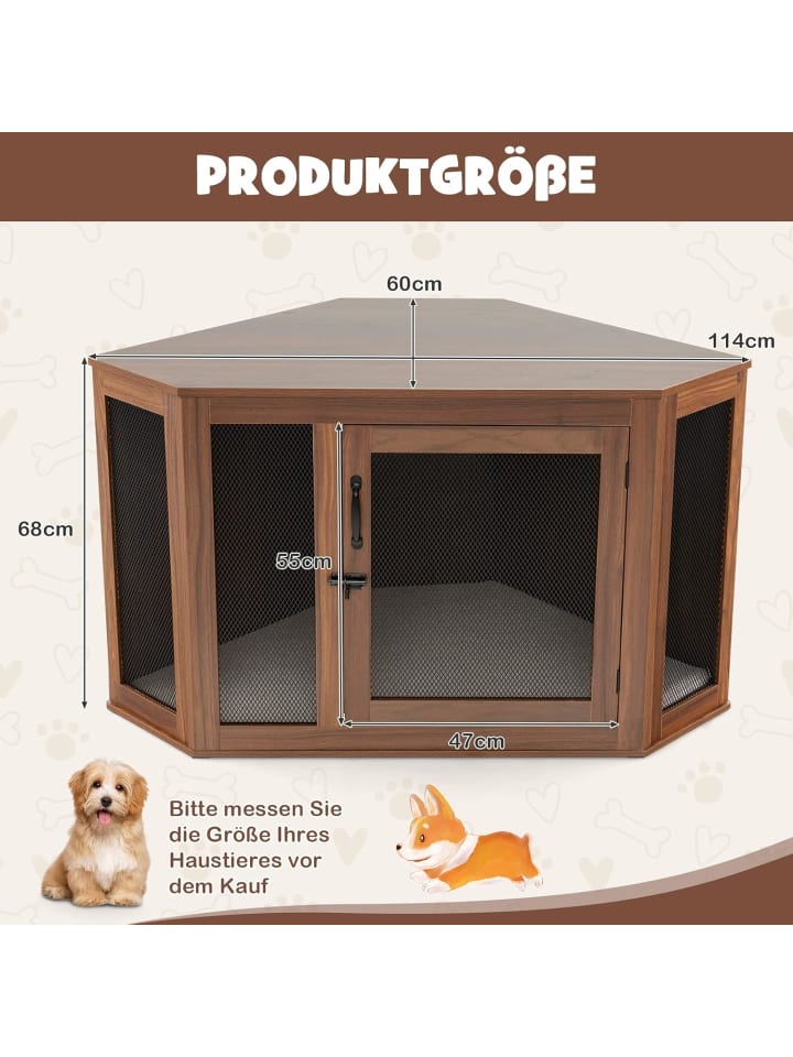 COSTWAY Hundehütte Eckdesign 114x60x68cm in Braun günstig kaufen onesize