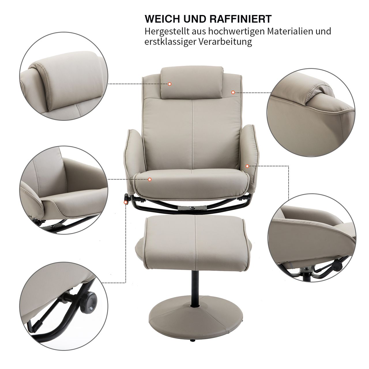 HOMCOM Relaxsessel Sessel Fernsehsessel Armsessel 360° drehbar mit Fußstütze