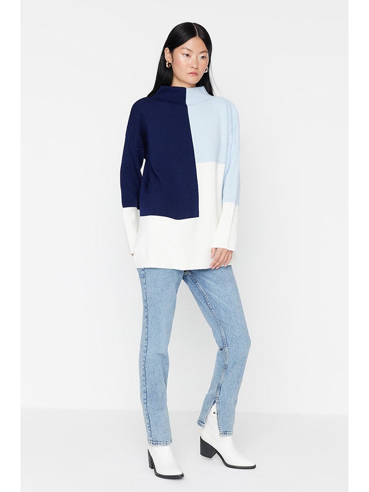 trendyol Pullover in Dunkelblau/ Weiß/ Hellblau günstig kaufen