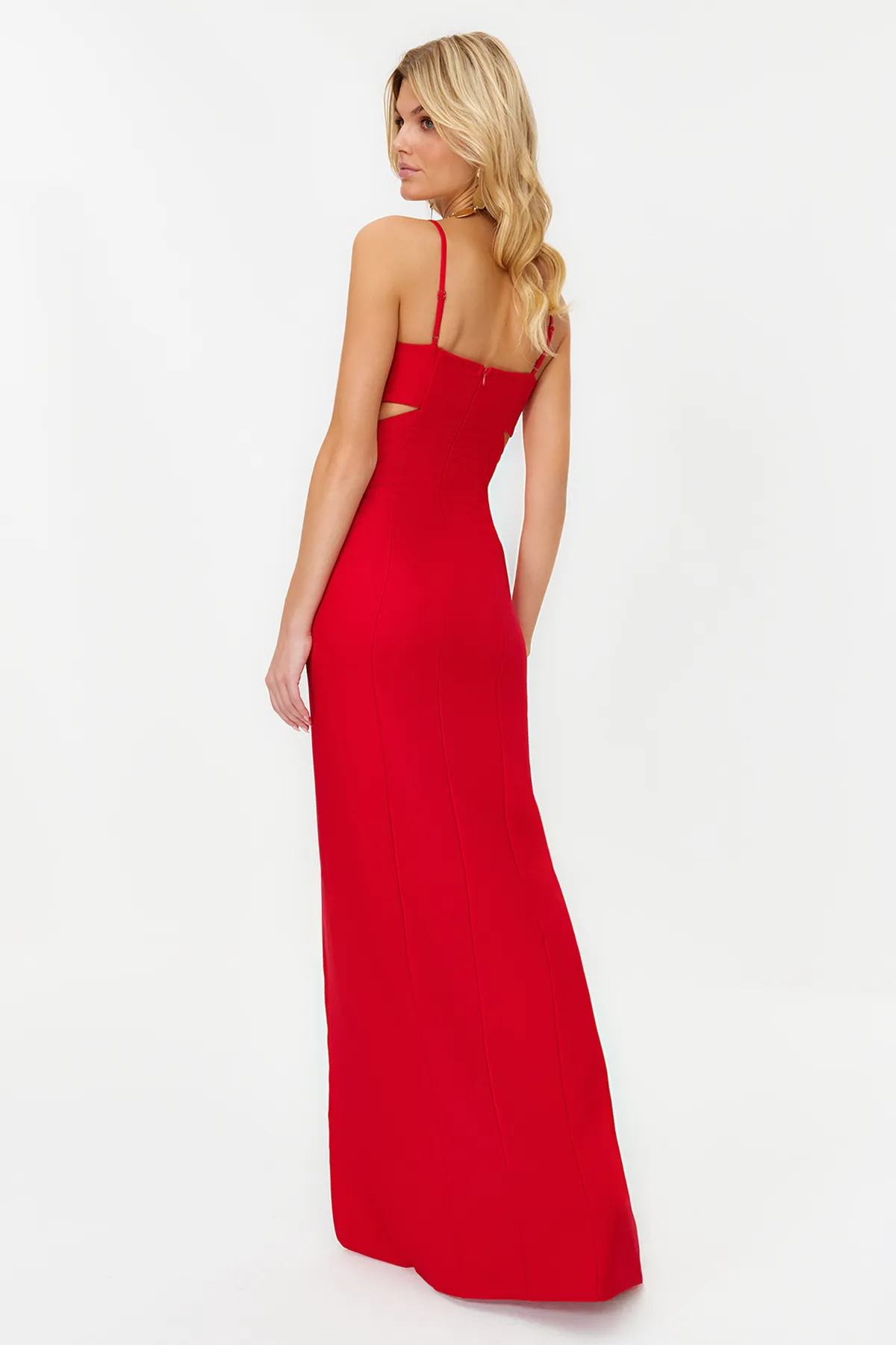 Trendyol Collection  Rotes schlichtes, regelmäßig gewebtes Abendkleid und Abschlusskleid TPRSS19UT0124