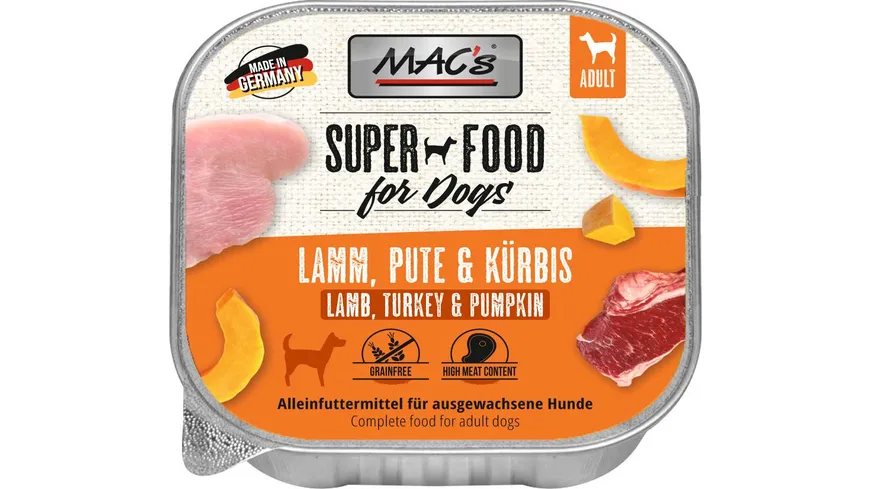 MAC's DOG Hundenassfutter Lamm, Pute & Kürbis 150 g