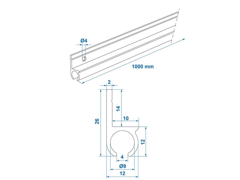ProPlus 180° 100 cm Aluminium Kederschiene