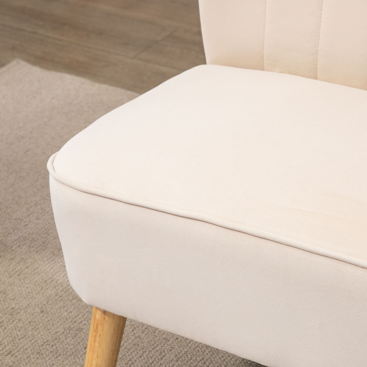 HOMCOM 2-Sitzer Sofa Zweisitzer, Loveseat mit Leinenoptik, Holzbeine, Cremeweiß