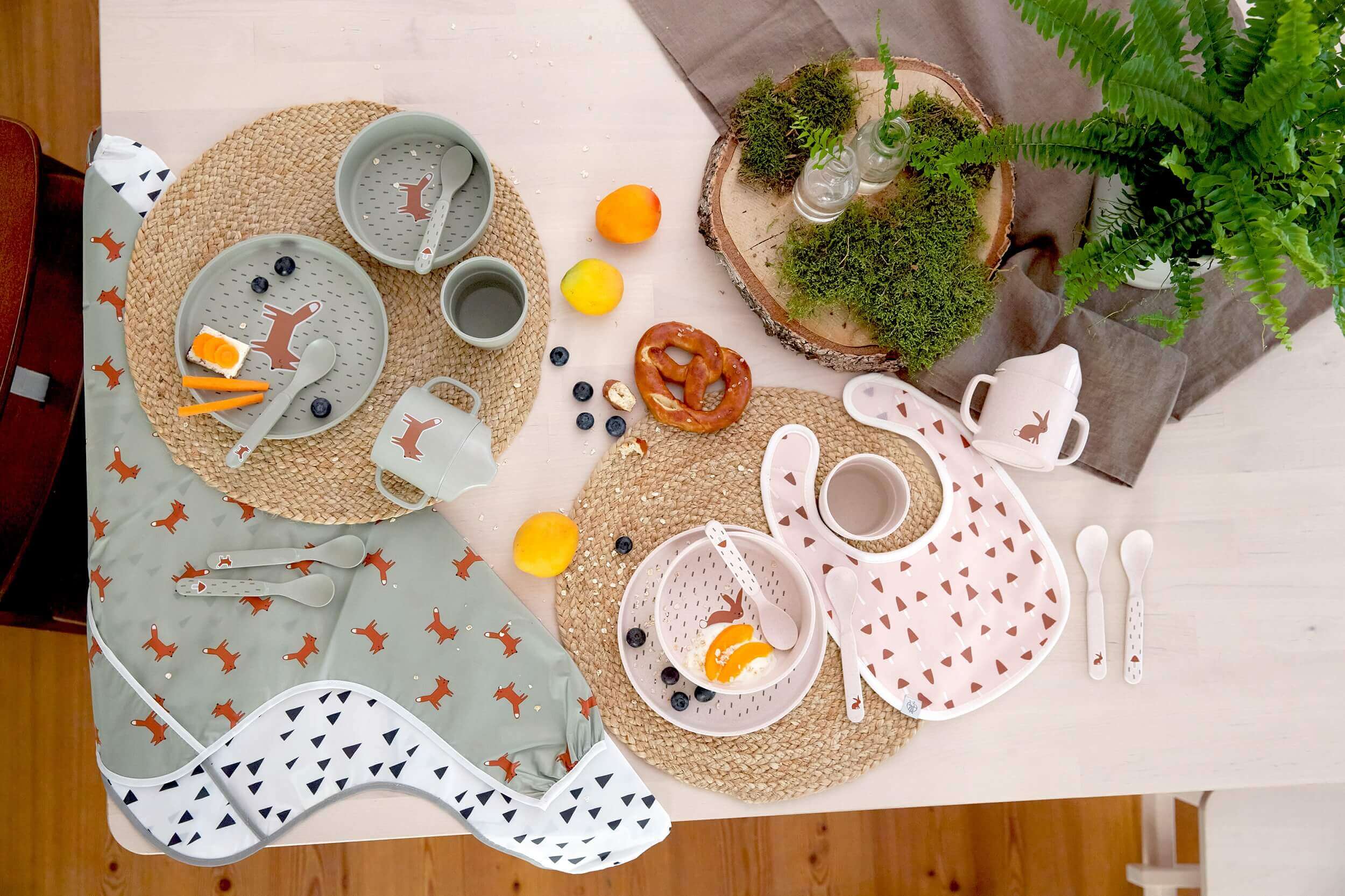 Kindergeschirr Set (Teller - Schüssel - Becher - Löffel), Little Forest Hase