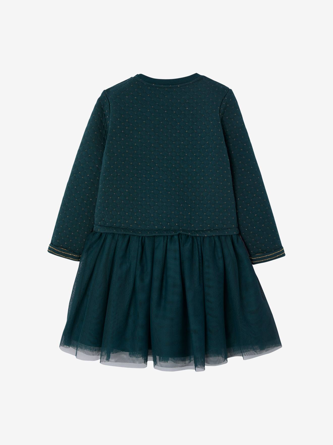 Vertbaudet Festliches Mädchen Kleid, Materialmix - grün