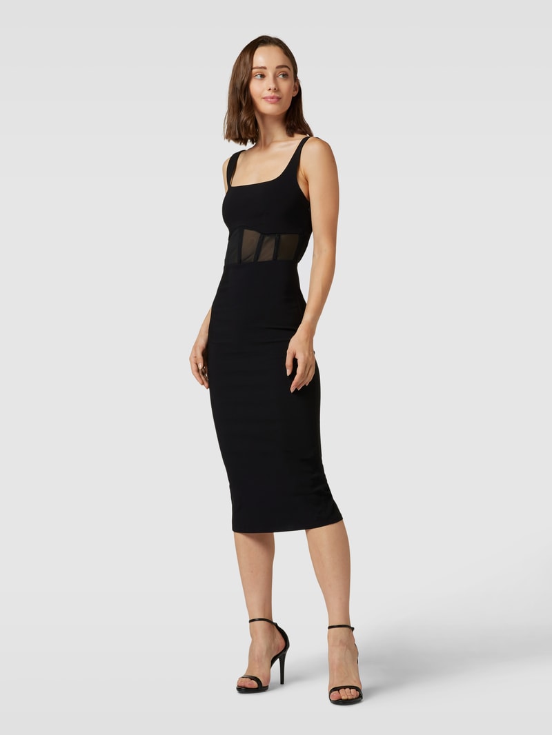 Knielanges Cocktailkleid in semitransparentem Look in schwarz