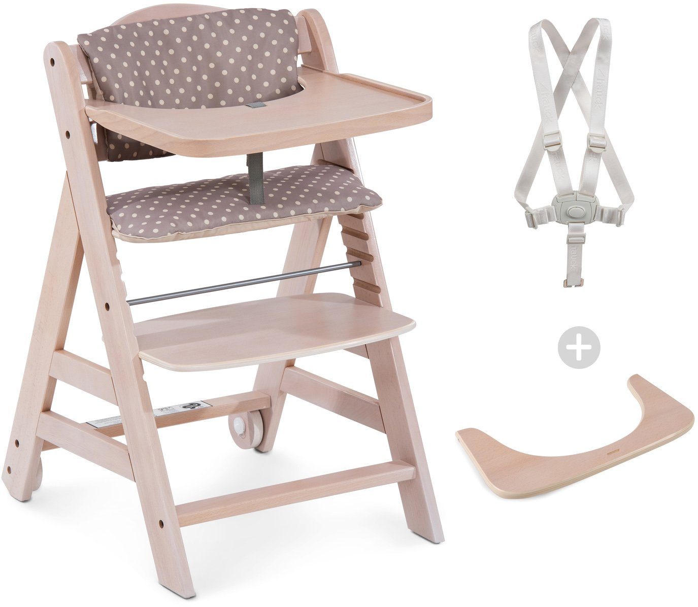 Hauck Hochstuhl Beta+B, whitewashed (Set), inkl. Holztisch, Schutzbügel und Sitzkissen