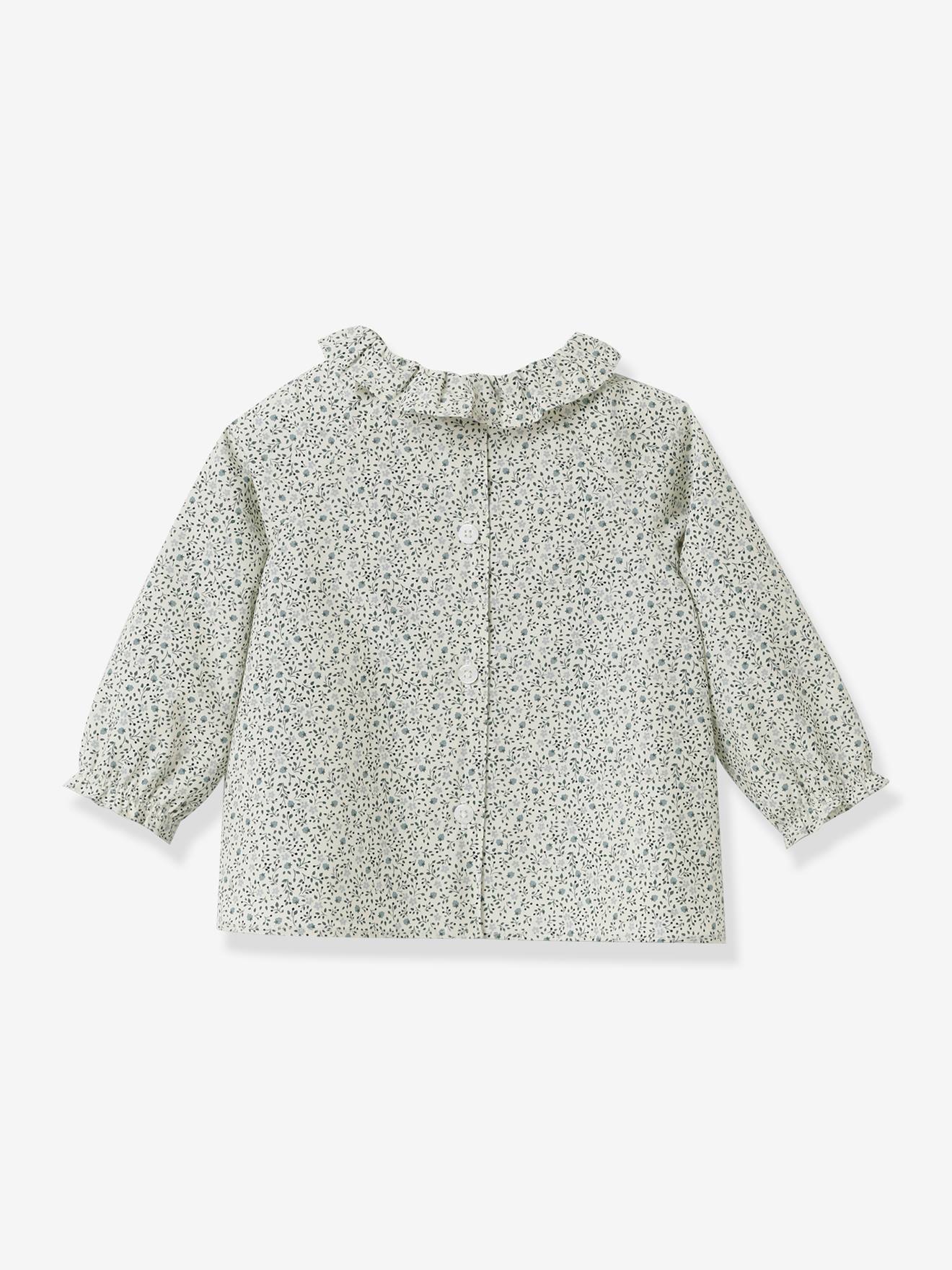 Blouse bébé CYRILLUS imprimé fleurs bleues bleu imprimé
