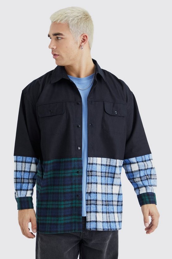 Gespleißtes Oversize Twill-Karohemd