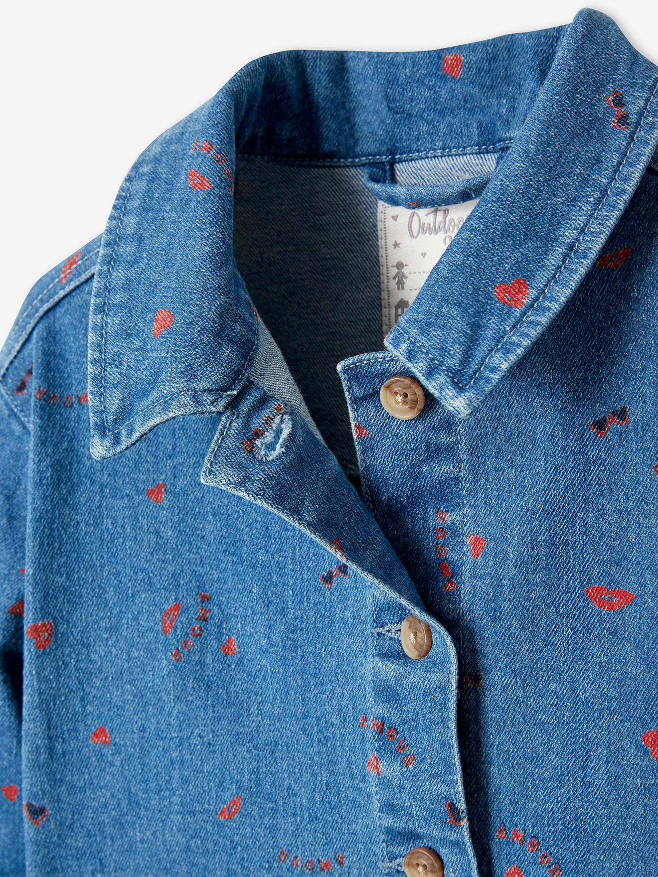 Veste style worker en jean fille rose imprimé