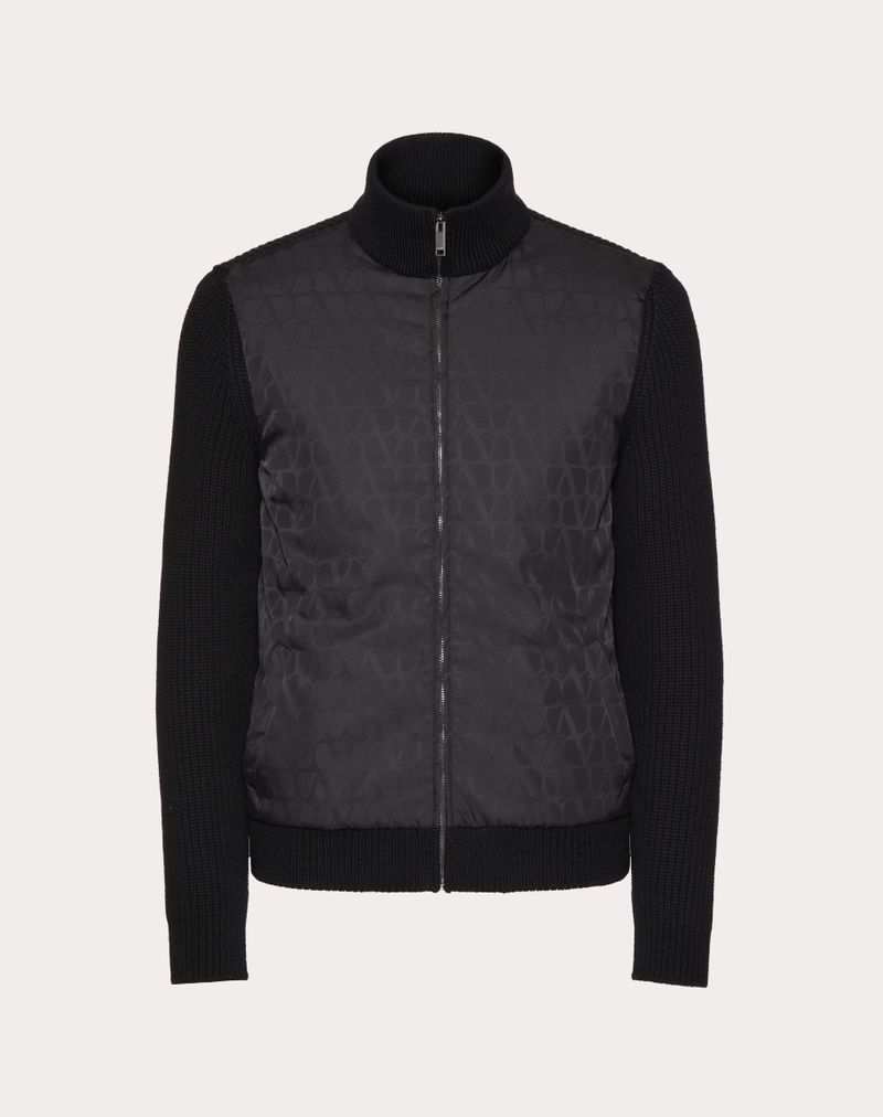 ULD STRIKKET JAKKE MED IKONOGRAFISK TOILE JACQUARD NYLON FORPANEL