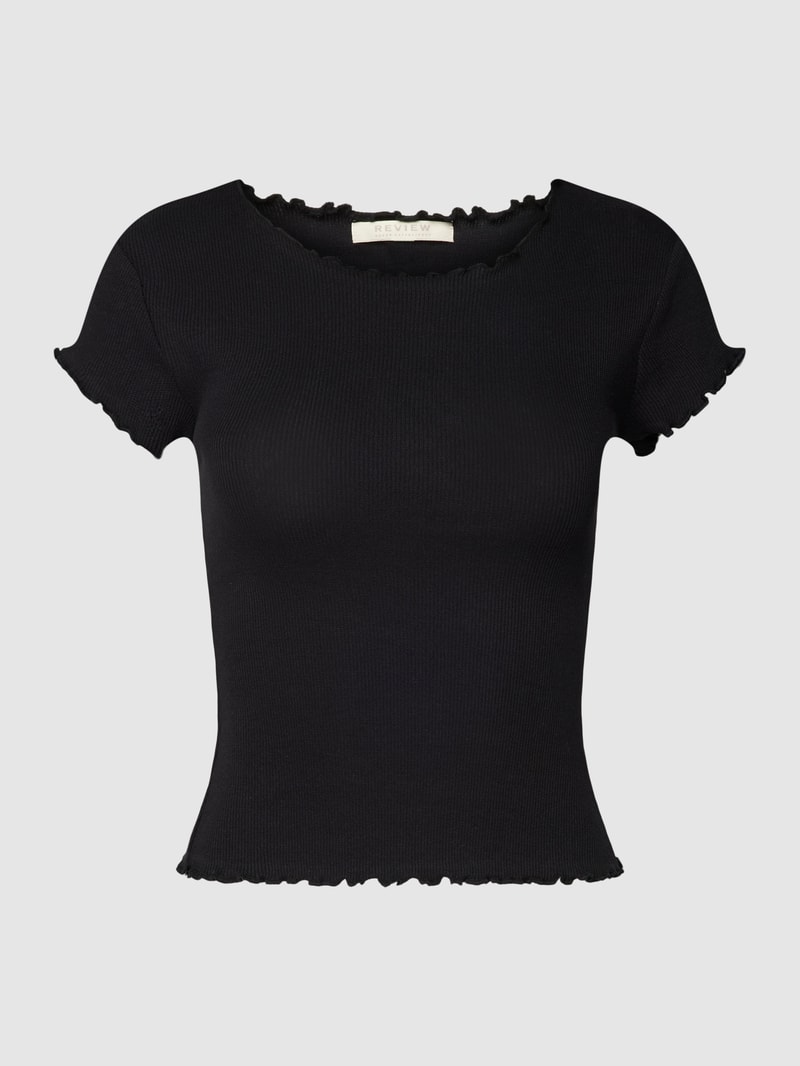 T-Shirt mit Muschelsaum in schwarz