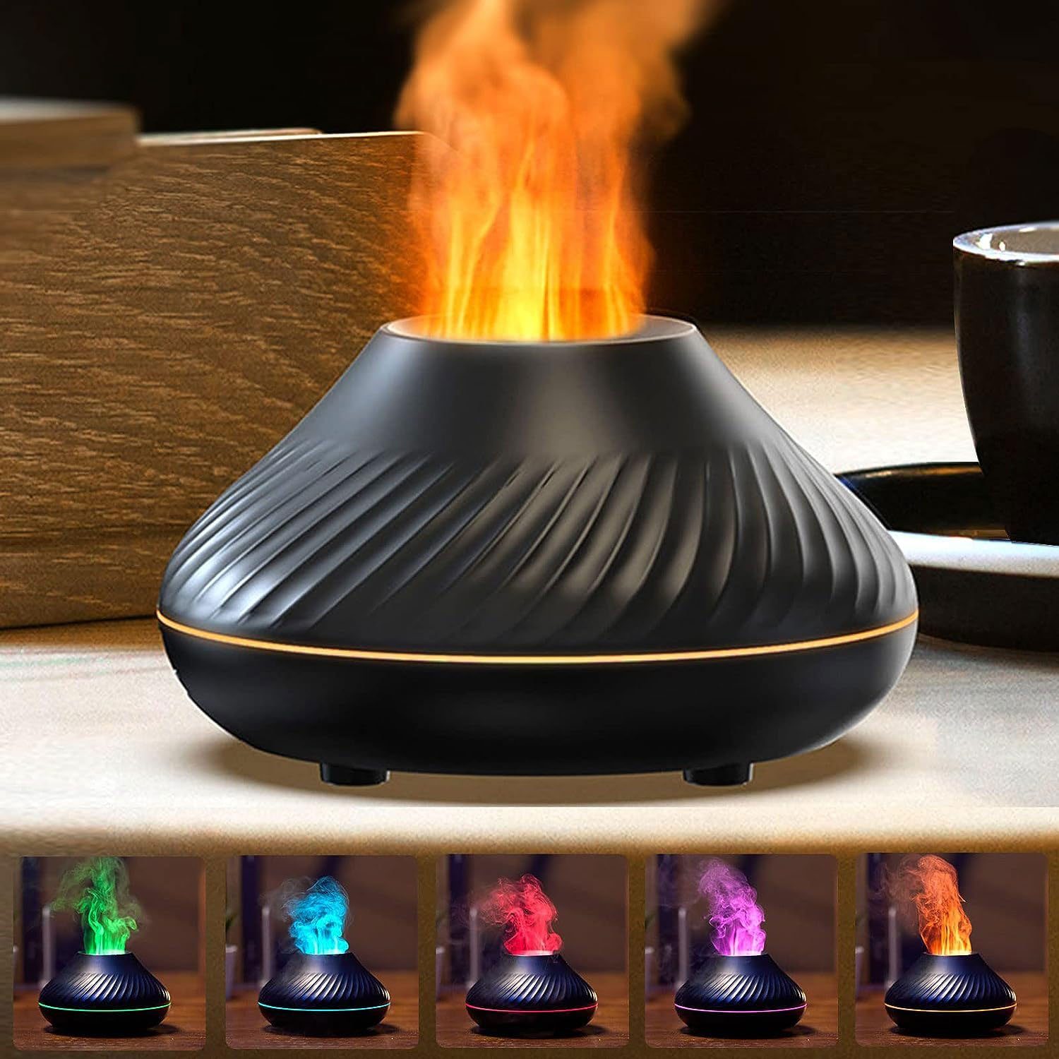 Sarfly Luftbefeuchter Flammen Aroma Diffuser, Ätherische Öle Diffuser 7-farbigem Nachtlicht