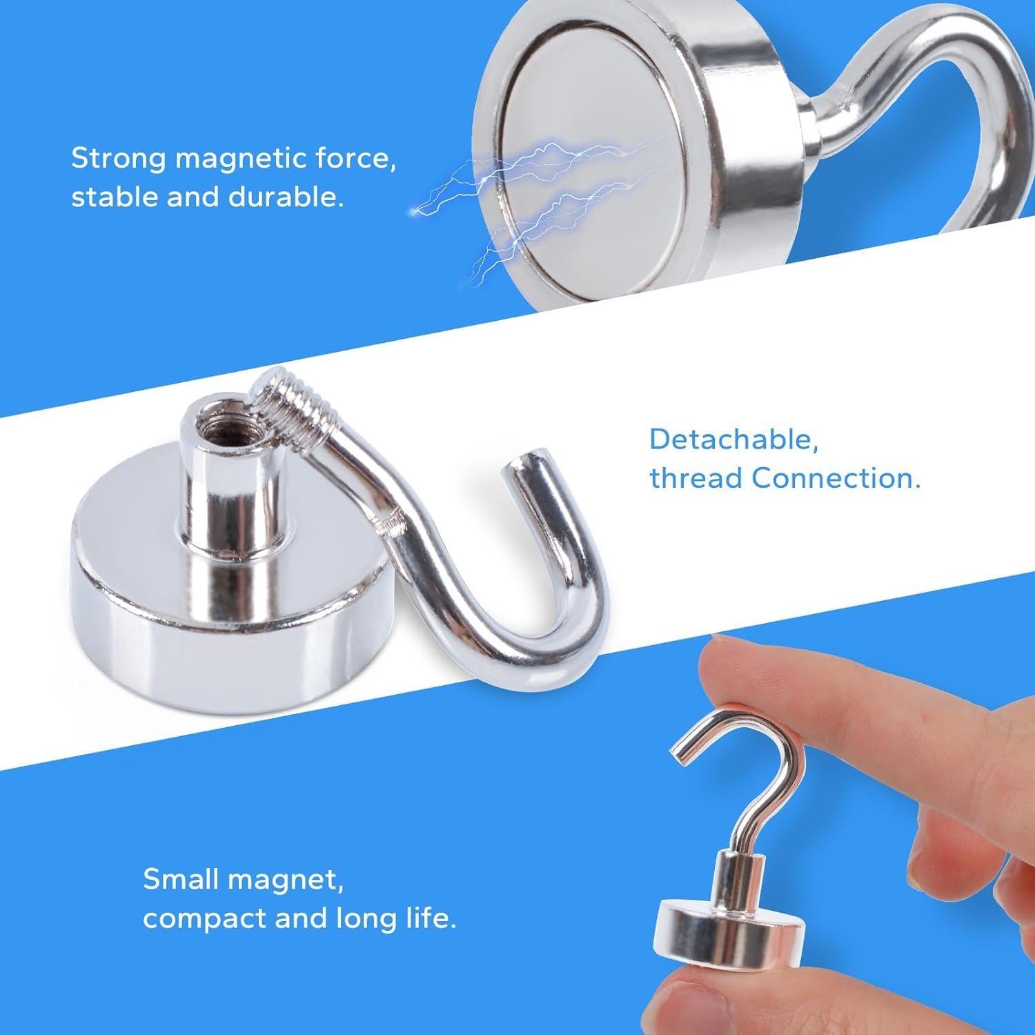Runxizhou Wandhaken Magnethaken Extra Stark 15kg Neodym Magnete mit Haken 20mm