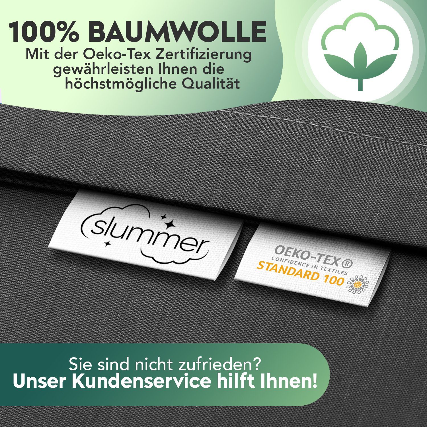 Bettwäsche Baumwolle in Gr. 135x200 oder 155x220 cm -anthrazit- grau-uni-, Slummer, Baumwolle, 4 teilig, incl. Kissenbezug 80x80, YKK-Reißverschluss