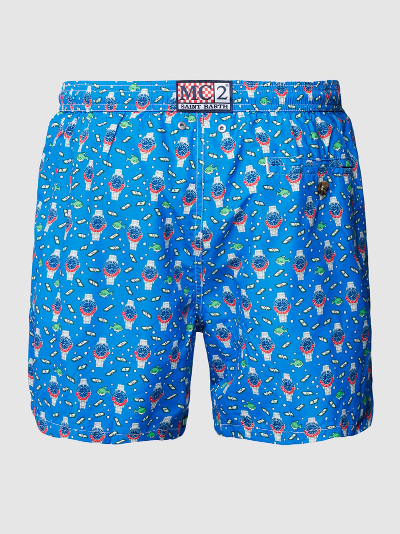 Badehose mit Allover-Muster Modell 'LIGHTING' in blau