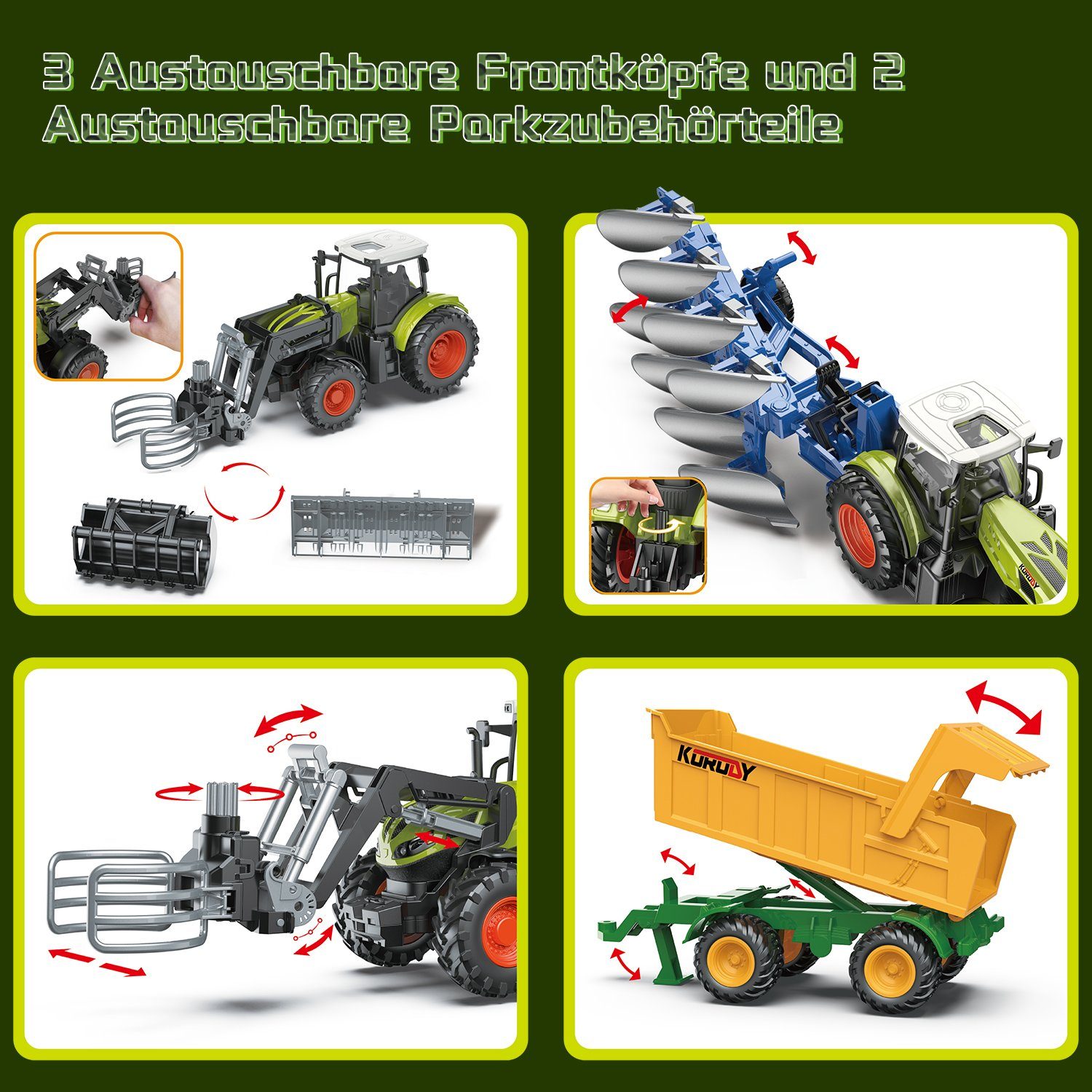 Esun Spielzeug-Traktor Traktor Spielzeug ab 3 4 5 Jahre, Bauernhof Spielzeug ab 3 Jahre, (Set, Komplettset), 5-teiliges Kinder Traktor Spielzeug mit Sound und Licht