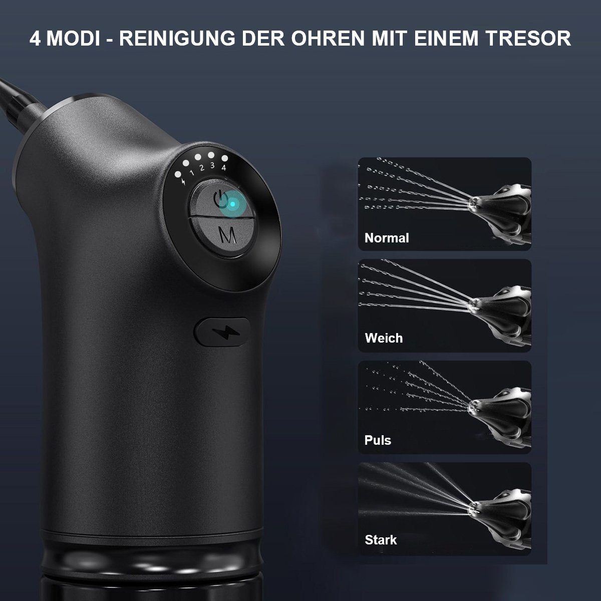 götäzer Ohrenreiniger Motorisierter Ohrreiniger mit 4 Moduseinstellungen., 1-tlg., Stabiles, wasserdichtes Ohrenspülsystem. USB-aufladbar. Für Zuhause