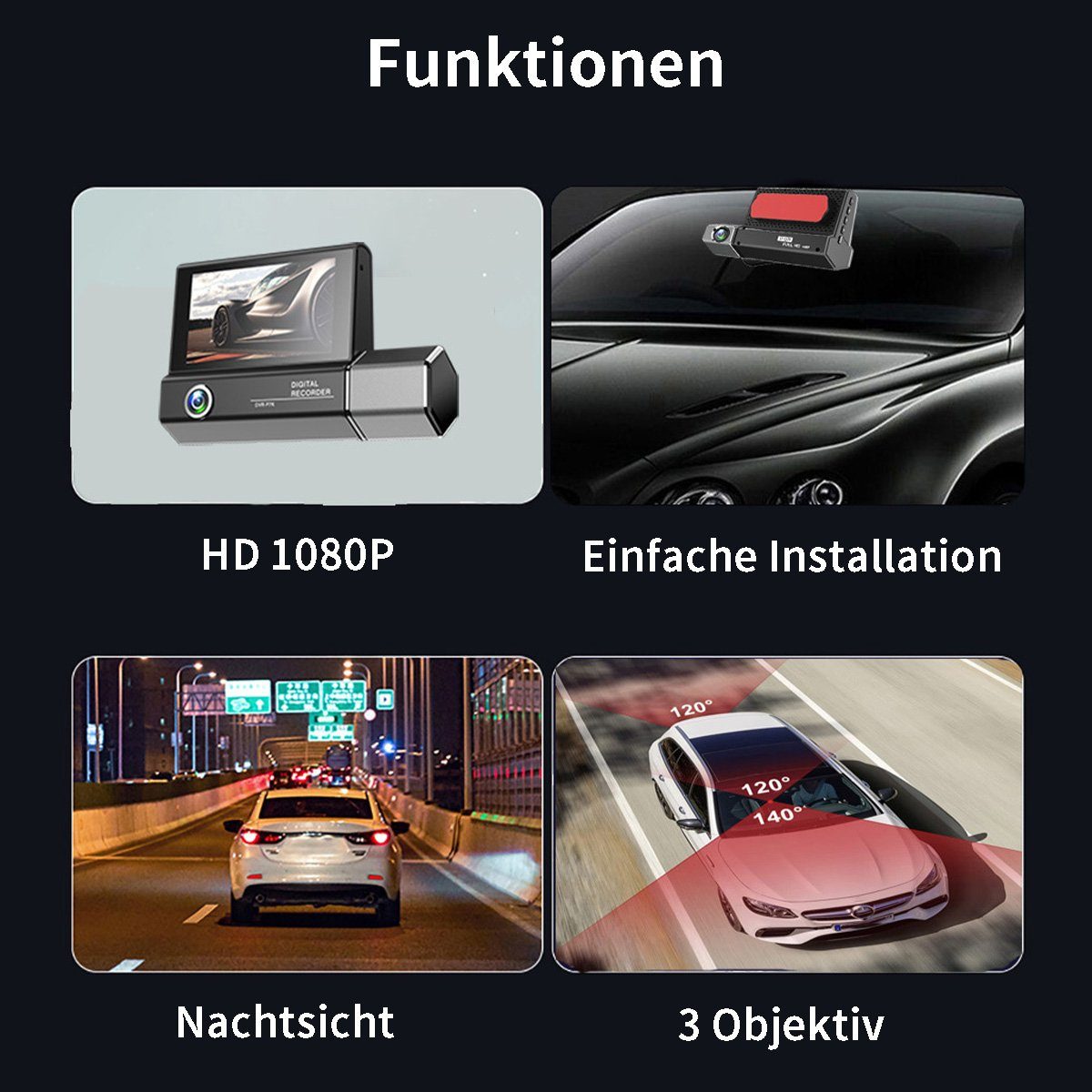Yoyaxi Umfassende Videoaufnahme mit Front- und Innenansichten Dashcam (HD-Nachtsicht und Schleifenaufnahme für kontinuierliche Überwachung)