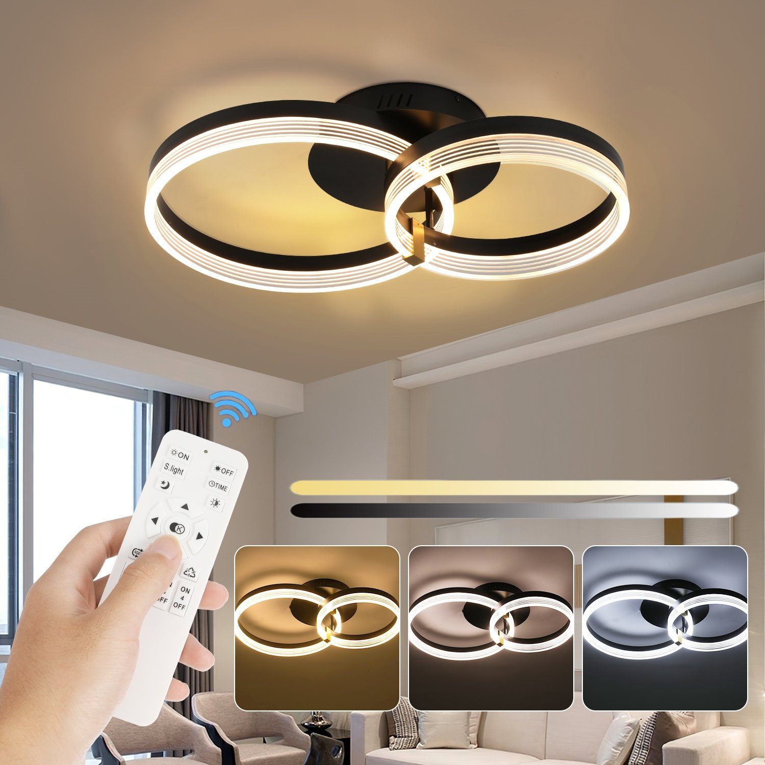 iscooter Deckenleuchte LED Deckenleuchte Dimmbar 3000K - 6500K, 42W Moderne LED Deckenleuchte, LED fest integriert, Warmweiß, Neutralweiß, Kaltweiß, für Schlafzimmer, Küchen, Flure, Haustüren, Kinderzimmer, φ30+40+50cm