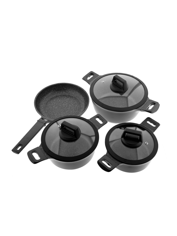 Mulex Kochgeschirr Set 7-tlg Topfset Koch-/Braten-Topf-Set Induktion in Schwarz günstig kaufen 7
