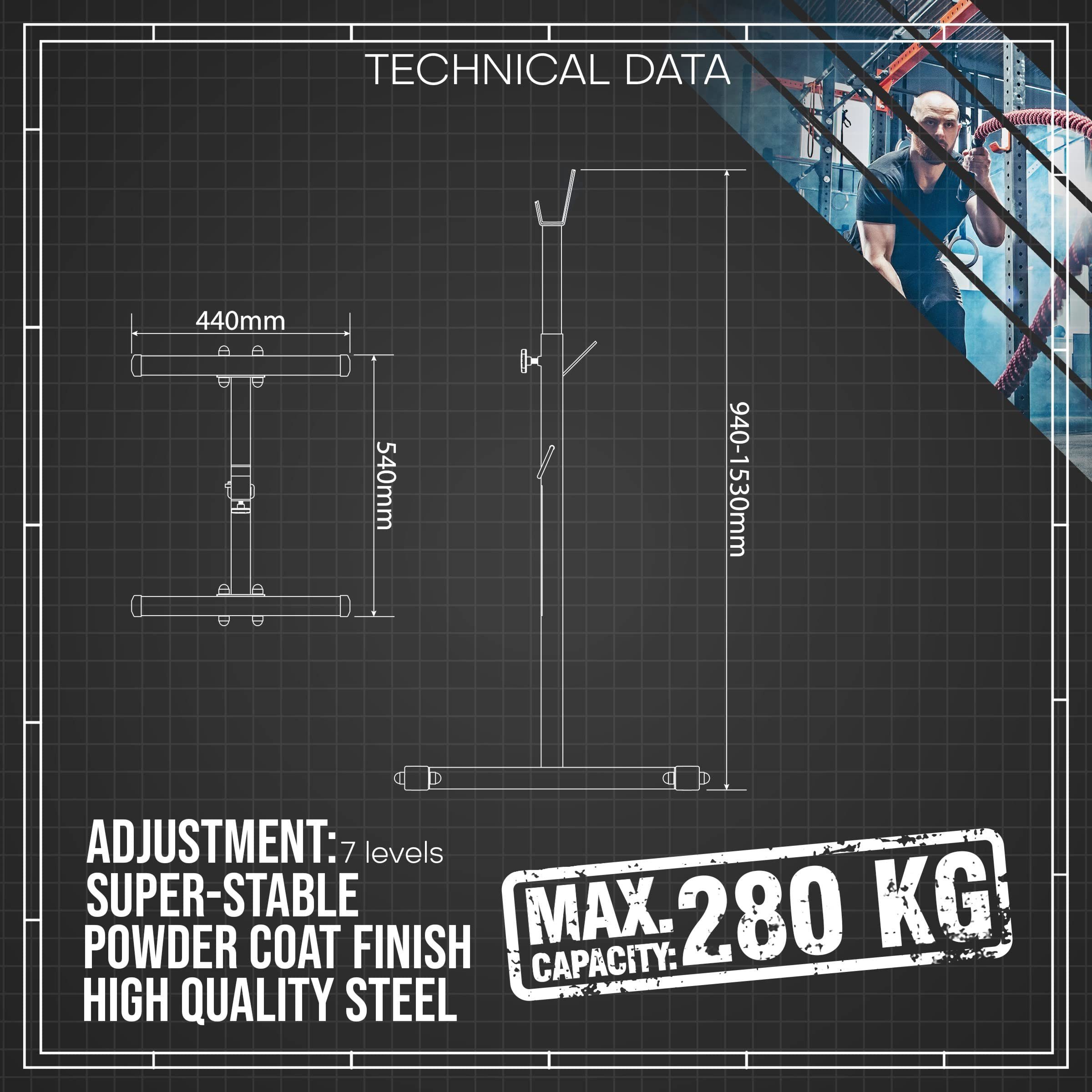 K-SPORT Langhantelstange Langhantelablage I bis 180kg verstärkt zum effektiven Muskeltraining, (Squat-Rack für Langhanteltraining I Kniebeugenständer, Professionelle Fitnessgeräte für Zuhause), Made in EU!