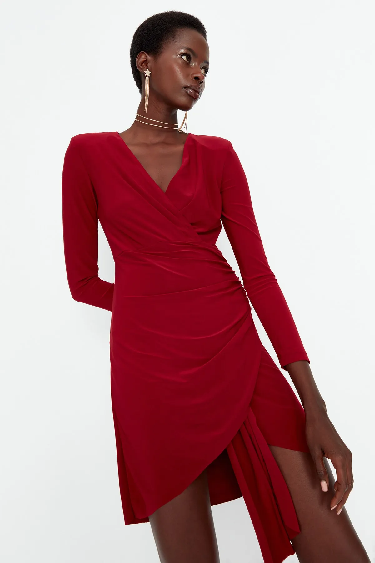 Trendyol Collection  Burgunderfarbenes, gestricktes, stilvolles Abendkleid TPRAW23EL00086