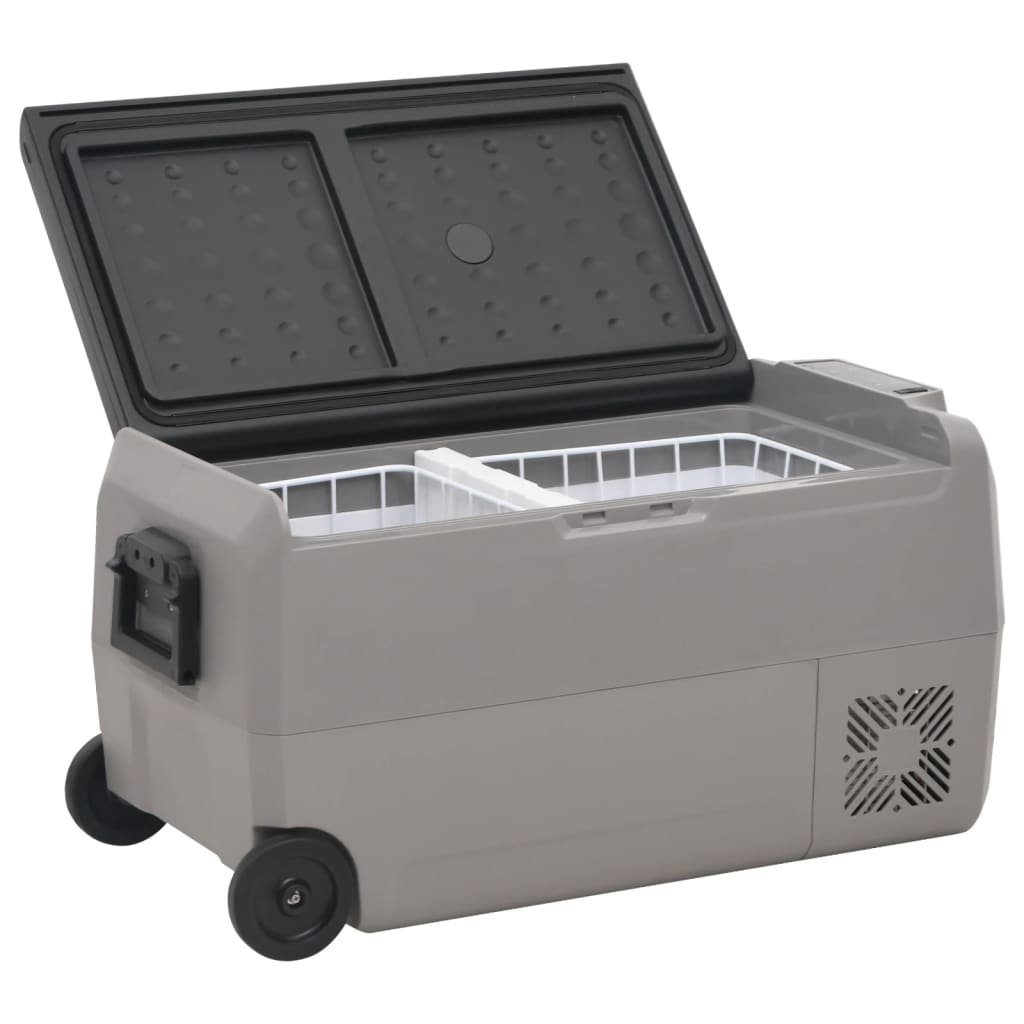 vidaXL Kühlbox Kompressor Kühlbox mit Rollen und Griff Schwarz Grau 60 L Camping Van
