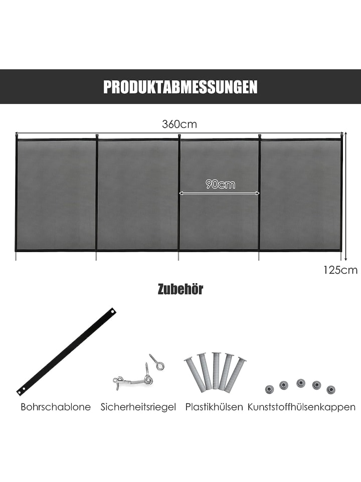 COSTWAY Poolzaun 360x125cm in Schwarz günstig kaufen onesize