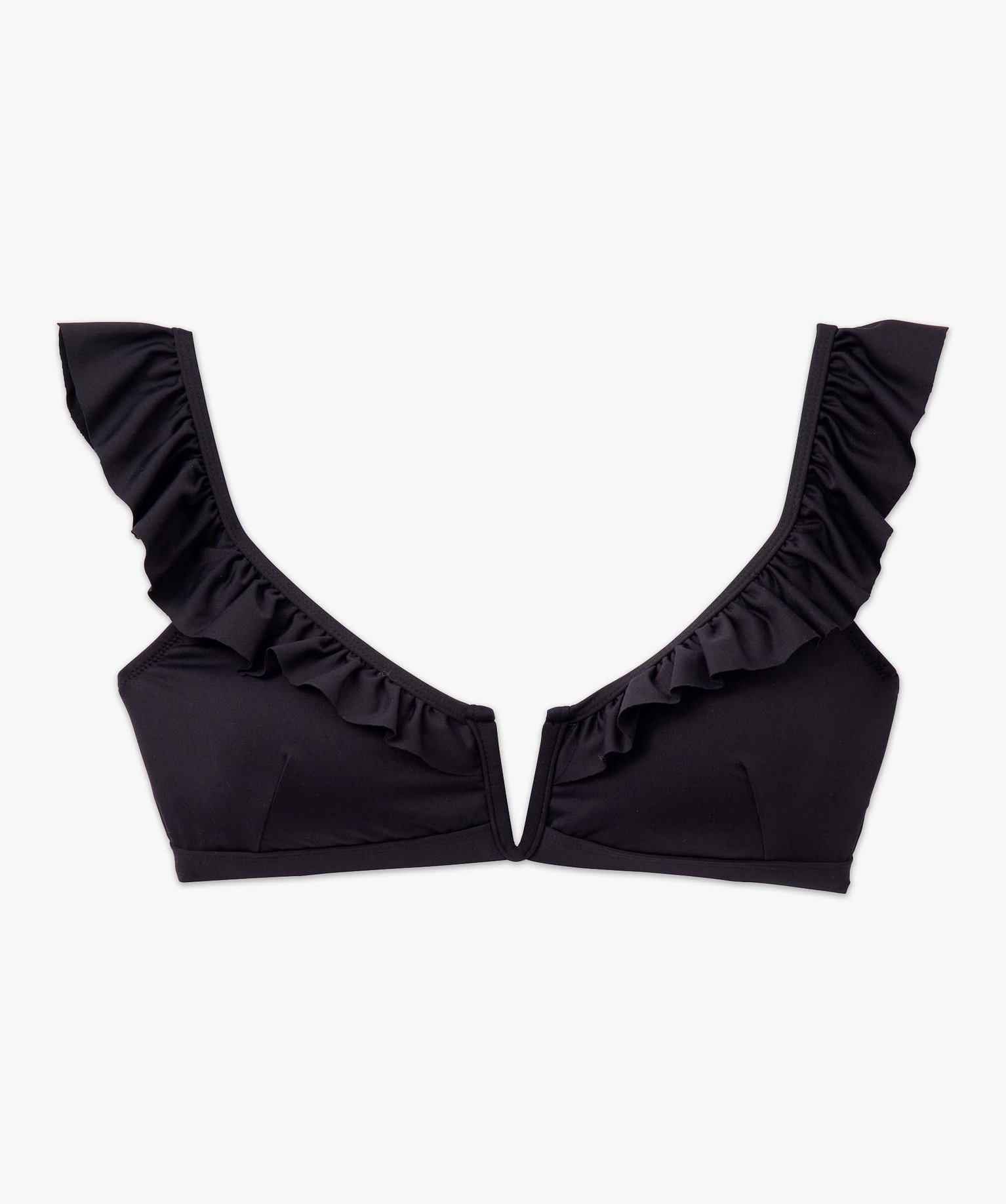 Haut de maillot de bain femme forme triangle à volant noir | GEMO