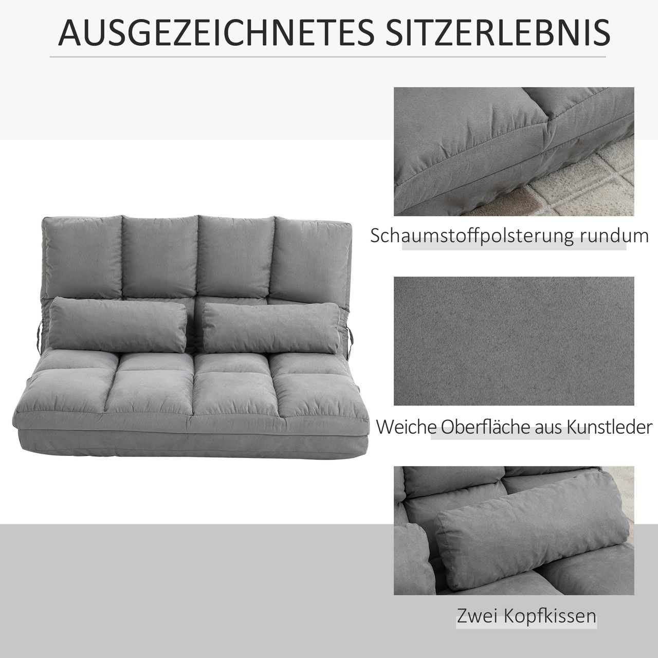 Better Home 2 in 1 Bodensofa Bodenstuhl Bodensessel Bett mit Rückenlehne Verstellbar Grau