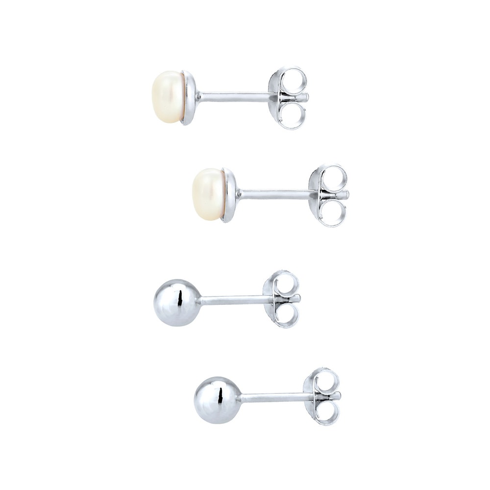 Elli Elli Boucles d'Oreilles Set avec Perle d'Eau Douce Basic Clous d'Oreille Femme -  Boucles d'oreilles
