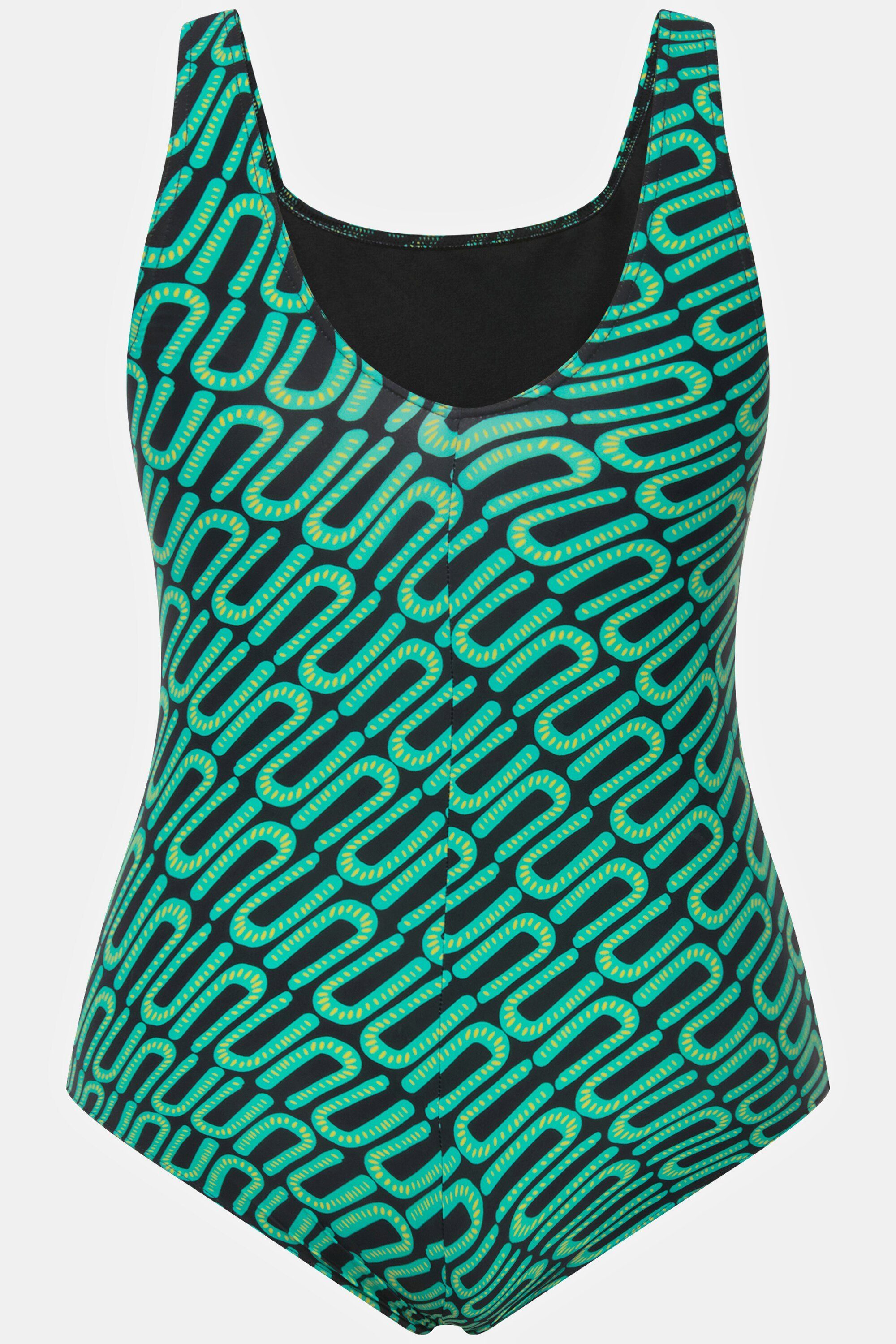 Ulla Popken Badeanzug Badeanzug grafischer Druck ohne Softcups Rundhals