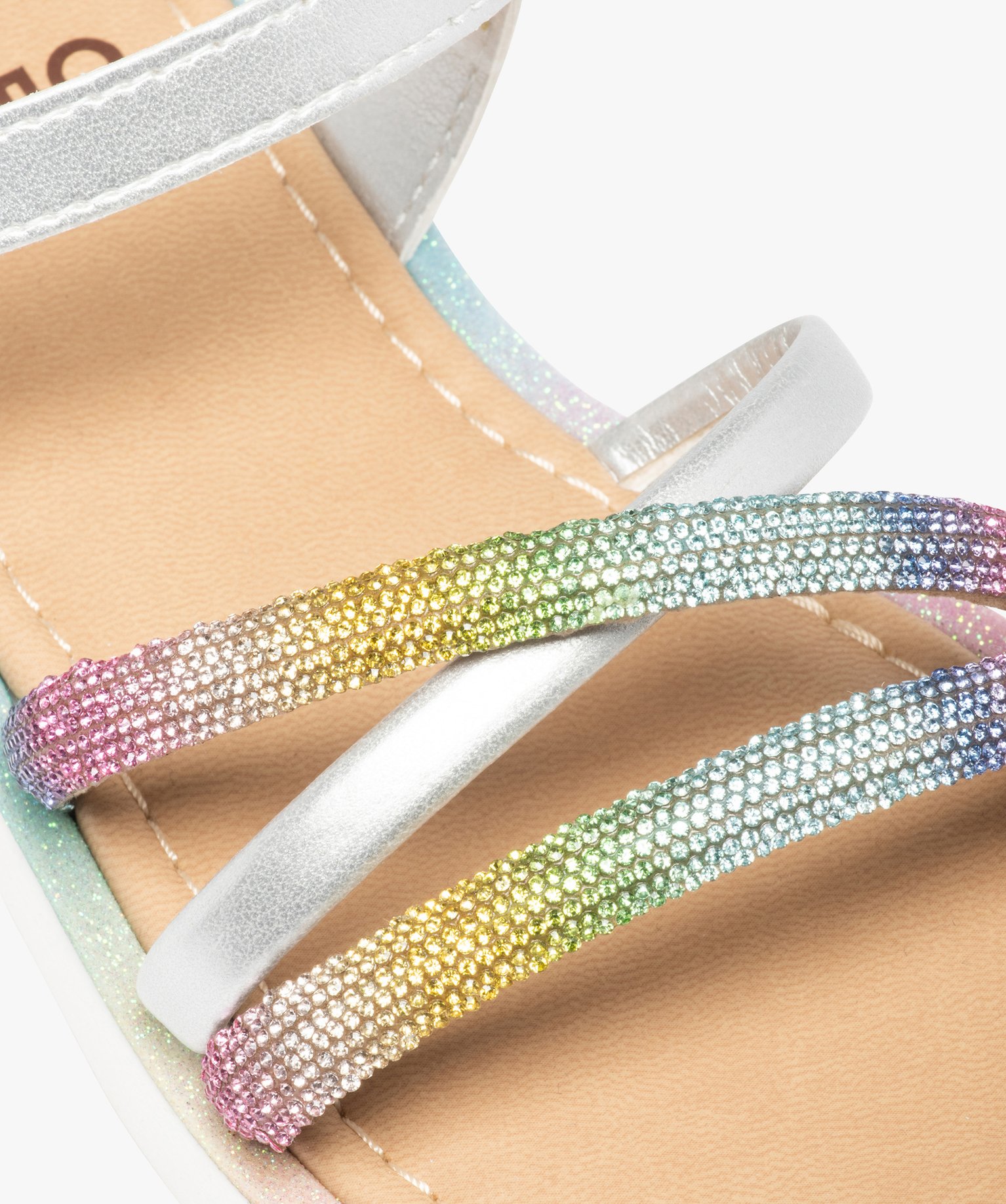 Sandales fille à paillettes et brides strass irisées argent | GEMO