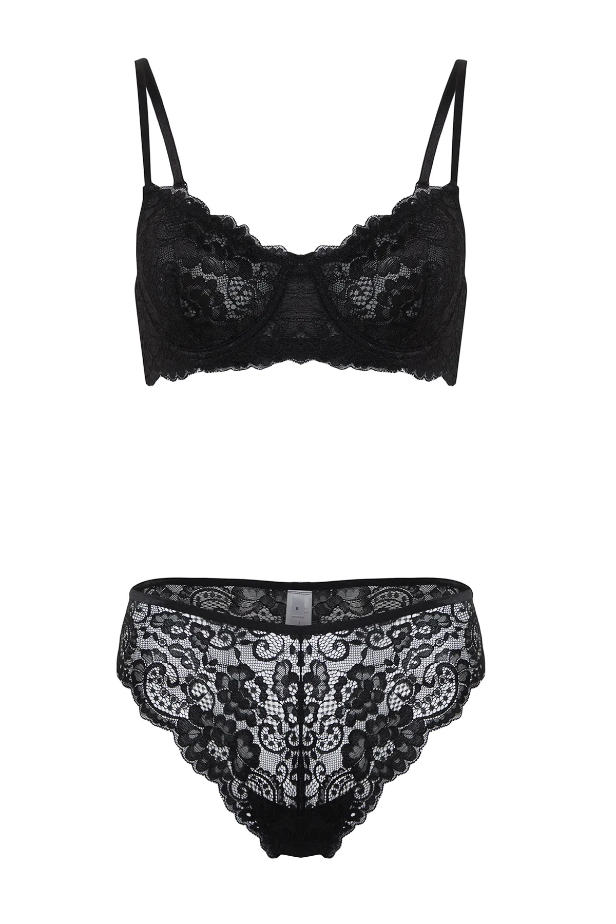 Trendyol Collection  Schwarzes Unterwäsche-Set aus Strick mit Bügel und Schnürung aus Spitze, ohne Kappe THMAW22AU0237