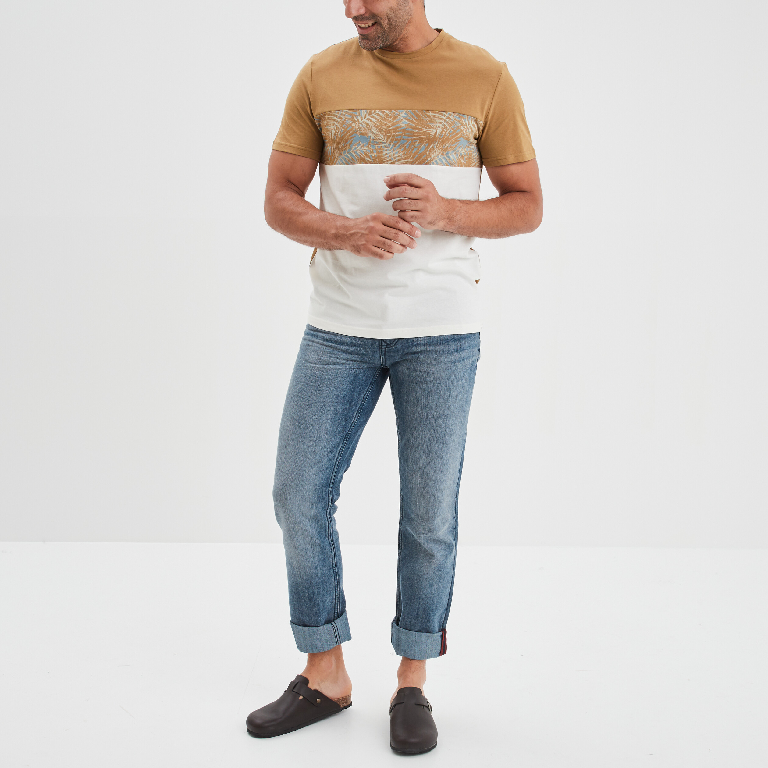T-shirt manches courtes coton Creeks camel homme | La Halle