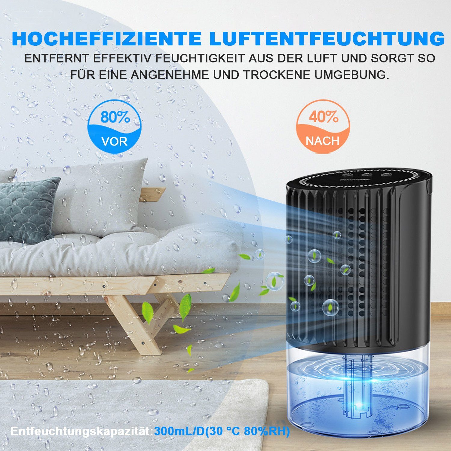 MAGICSHE Luftentfeuchter Entfeuchtung 0.35l/Tag,Unterhalb von 39dB, Tank 1 l,für 25m² Räume